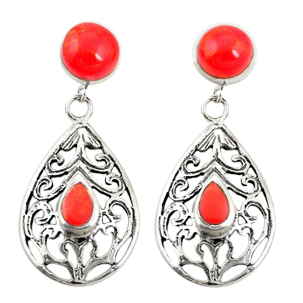 925 sterling silver red coral dangle earrings jewelry c11807