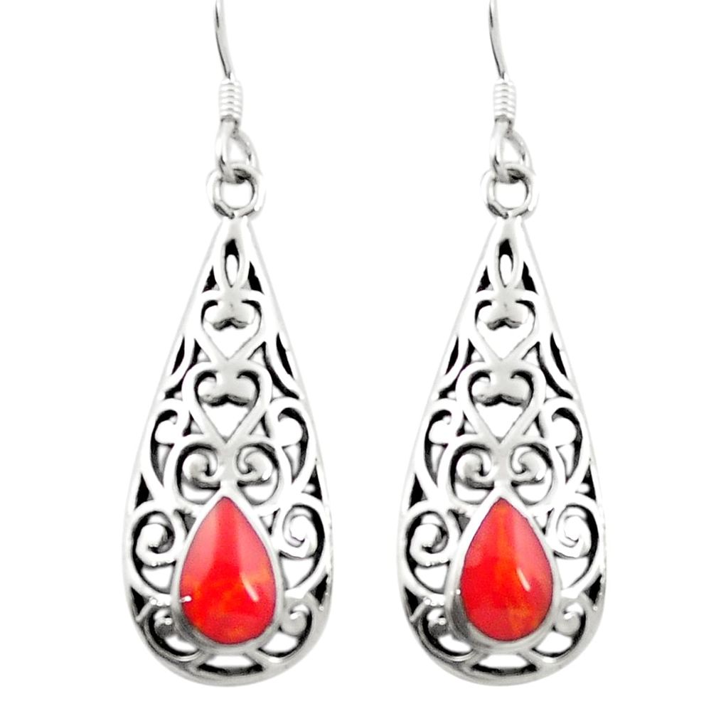 925 sterling silver red coral enamel dangle earrings jewelry c11738