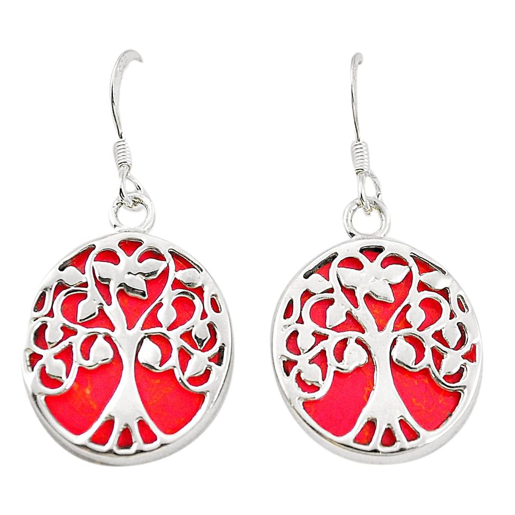 925 sterling silver red coral enamel dangle earrings jewelry c11808