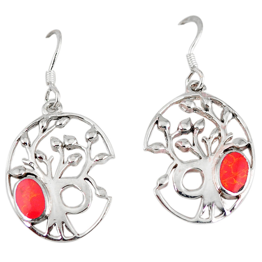 925 sterling silver red coral enamel tree of life earrings jewelry c11666