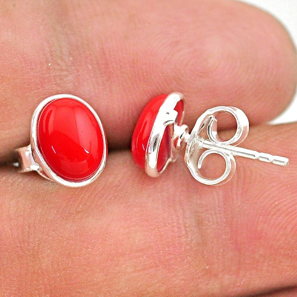 925 sterling silver 3.77cts red coral round stud earrings jewelry t29290