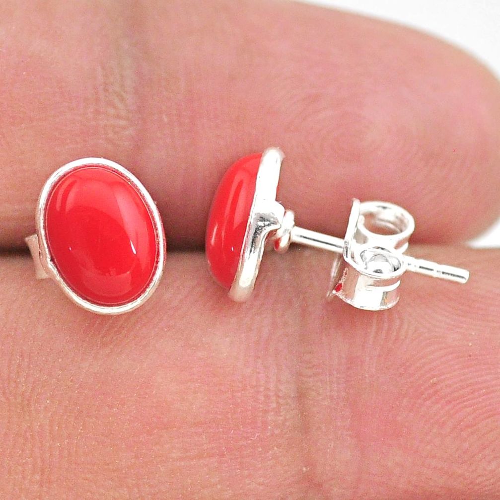 925 sterling silver 3.75cts red coral round stud earrings jewelry t29309