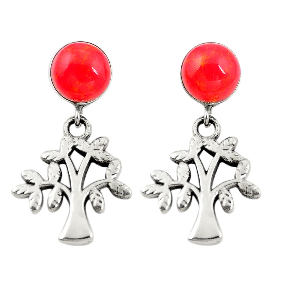 LAB Red coral 925 sterling silver tree of life earrings jewelry c11629