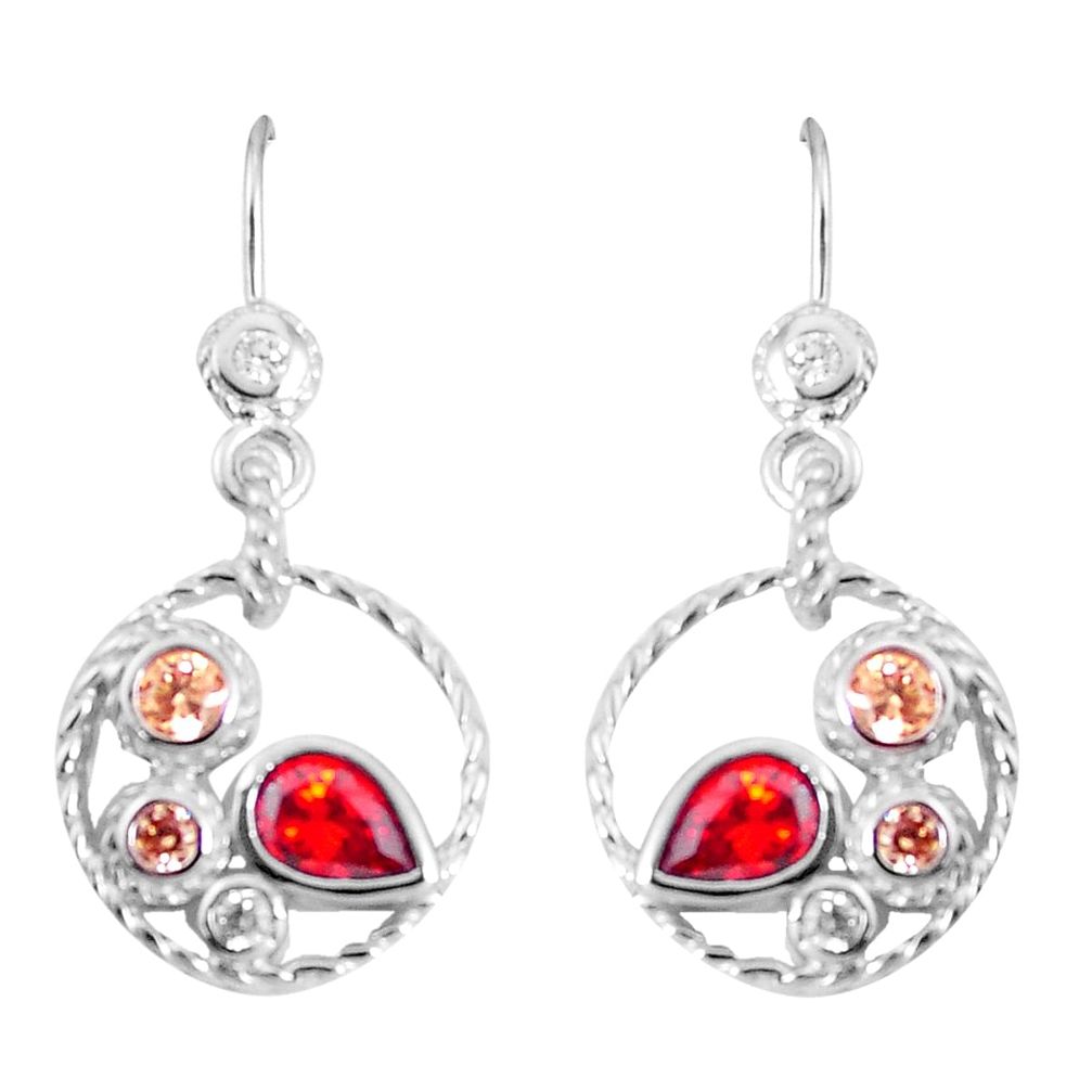 925 sterling silver 3.91cts red garnet quartz pear topaz earrings jewelry c23043