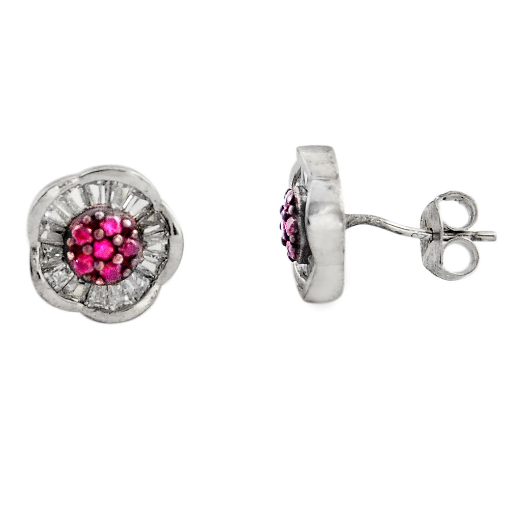 LAB 925 sterling silver 4.34cts red ruby (lab) topaz stud earrings jewelry c9279