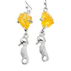925 sterling silver 8.77cts seahorse yellow citrine rough dangle earrings y15416