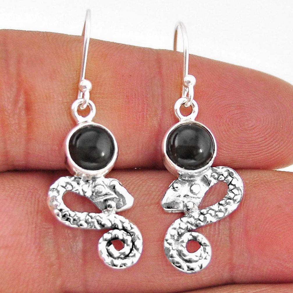 925 sterling silver 4.72cts snake natural black onyx dangle earrings y67893