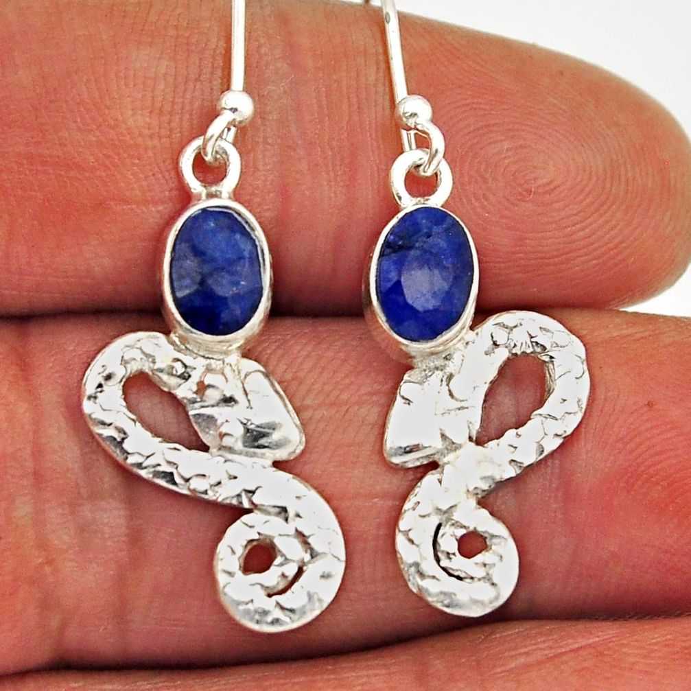 925 sterling silver 3.30cts snake natural blue sapphire dangle earrings n28029