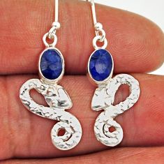 925 sterling silver 3.30cts snake natural blue sapphire dangle earrings n28029