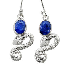 925 sterling silver 4.33cts snake natural blue sapphire dangle earrings u79068