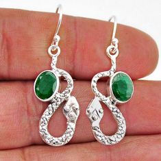 925 sterling silver 3.97cts snake natural green emerald dangle earrings y67853