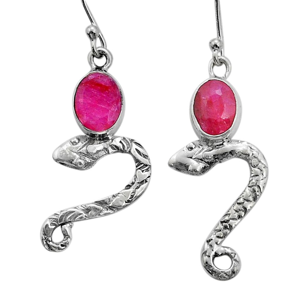 925 sterling silver 4.06cts snake natural red ruby dangle earrings u78968