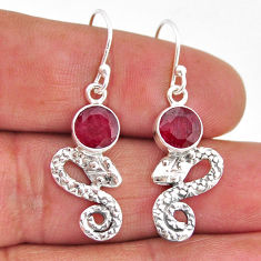 925 sterling silver 4.94cts snake natural red ruby round dangle earrings y67890