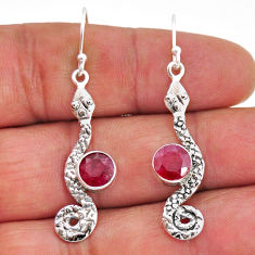 925 sterling silver 5.14cts snake natural red ruby round dangle earrings y67926