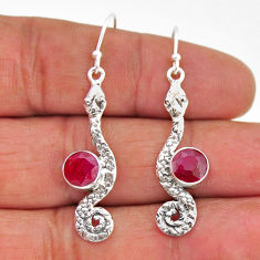 925 sterling silver 4.66cts snake natural ruby dangle earrings jewelry y67954