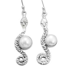 925 sterling silver 5.14cts snake natural white pearl dangle earrings u78984