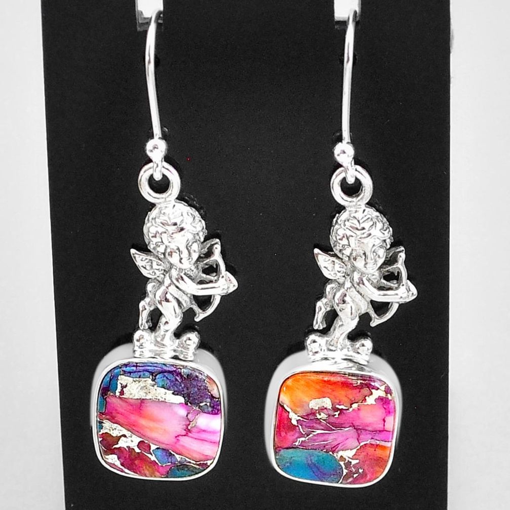 925 sterling silver 12.34cts spiny oyster arizona turquoise angel earrings t4068