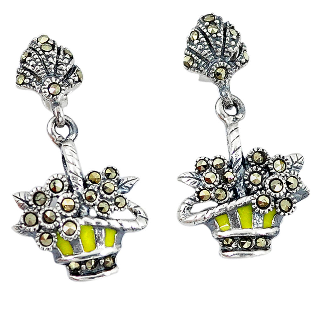 925 sterling silver swiss marcasite enamel dangle earrings jewelry c21458