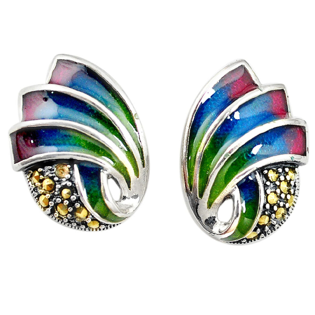 925 sterling silver swiss marcasite enamel stud earrings jewelry c22395