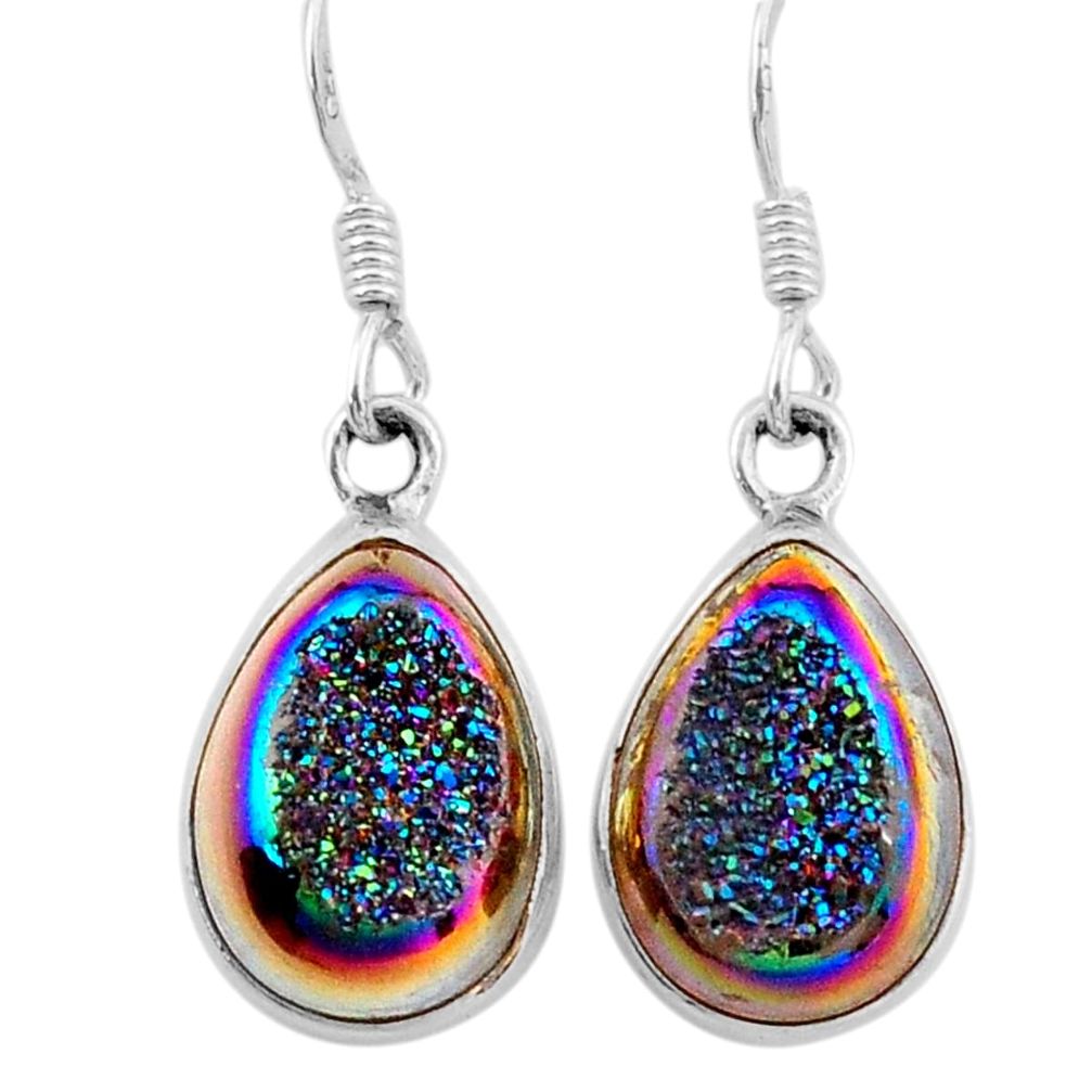 925 sterling silver 8.95cts titanium druzy pear dangle earrings jewelry t94946