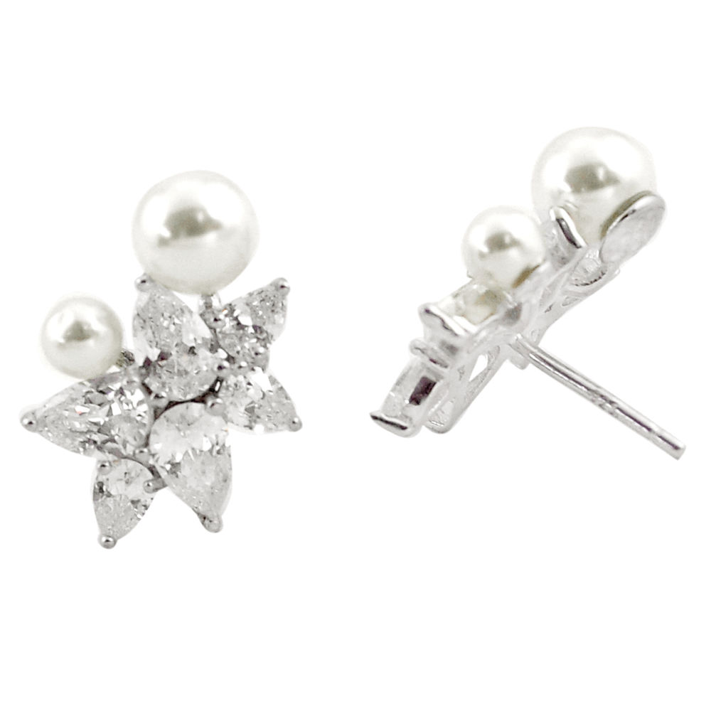 925 sterling silver 7.93cts white pearl white topaz stud earrings jewelry c20139