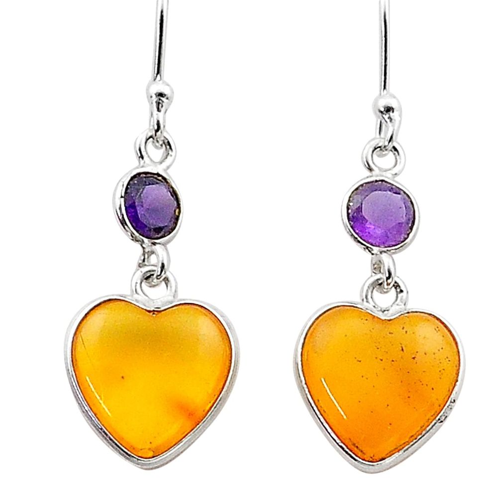 ver 6.33cts yellow amber amethyst dangle heart earrings t67804