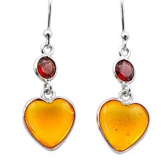 925 sterling silver 6.33cts yellow amber garnet dangle heart earrings t67810