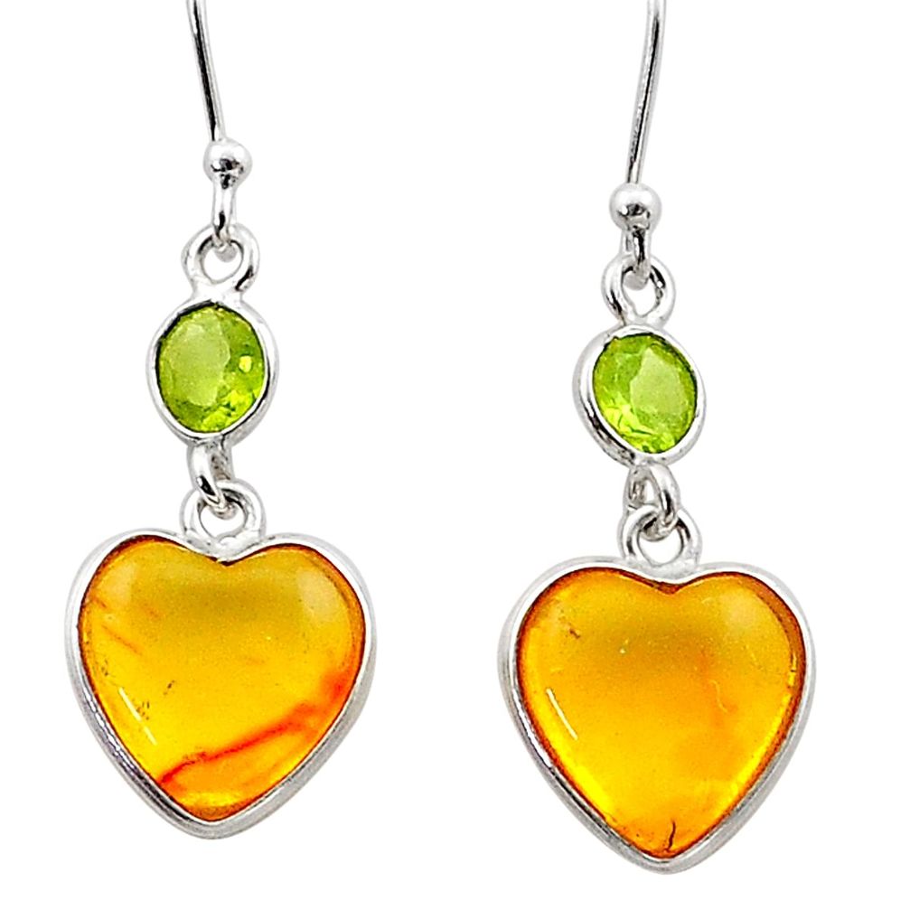 925 sterling silver 6.41cts yellow amber peridot dangle heart earrings t67813