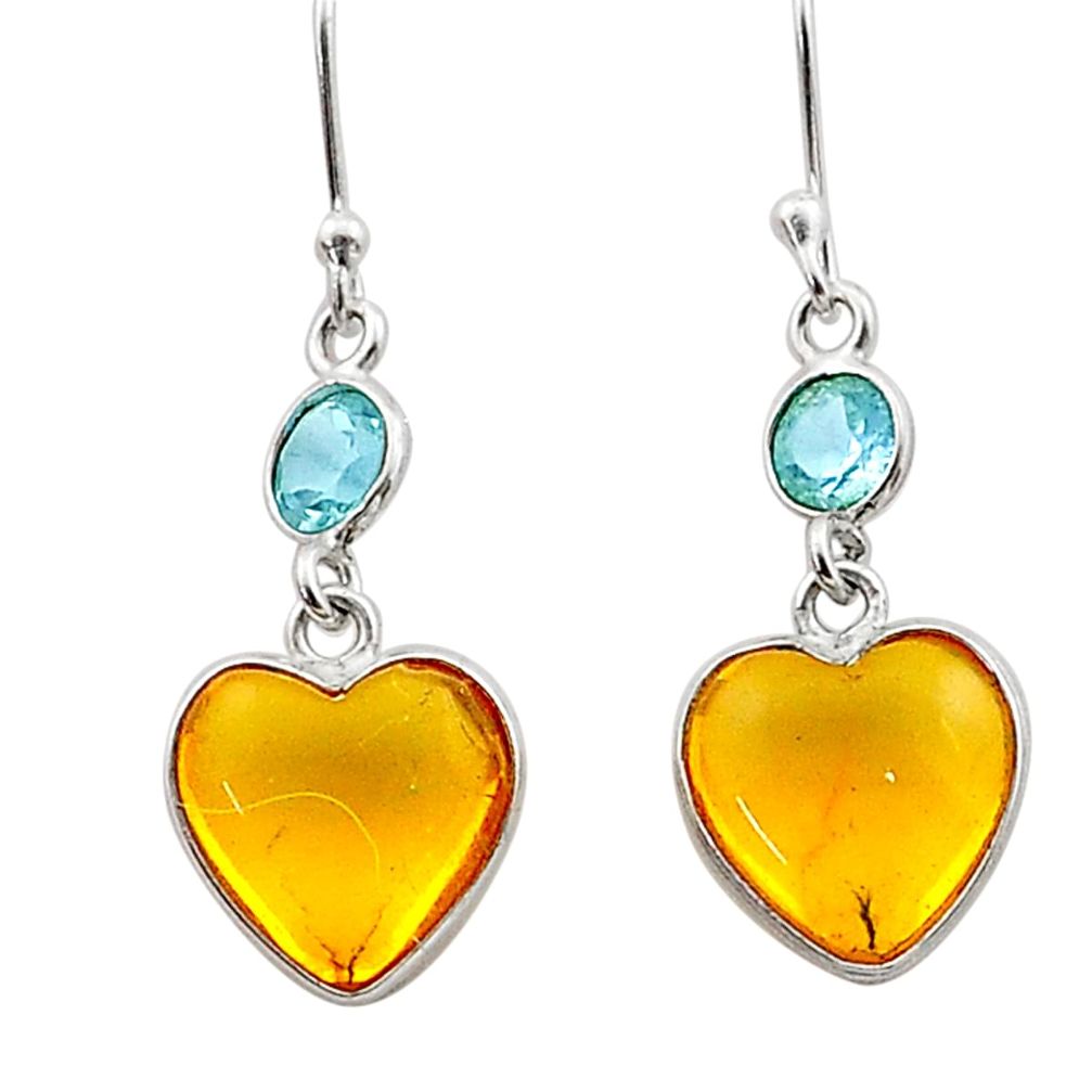 925 sterling silver 6.30cts yellow amber topaz dangle heart earrings t67820