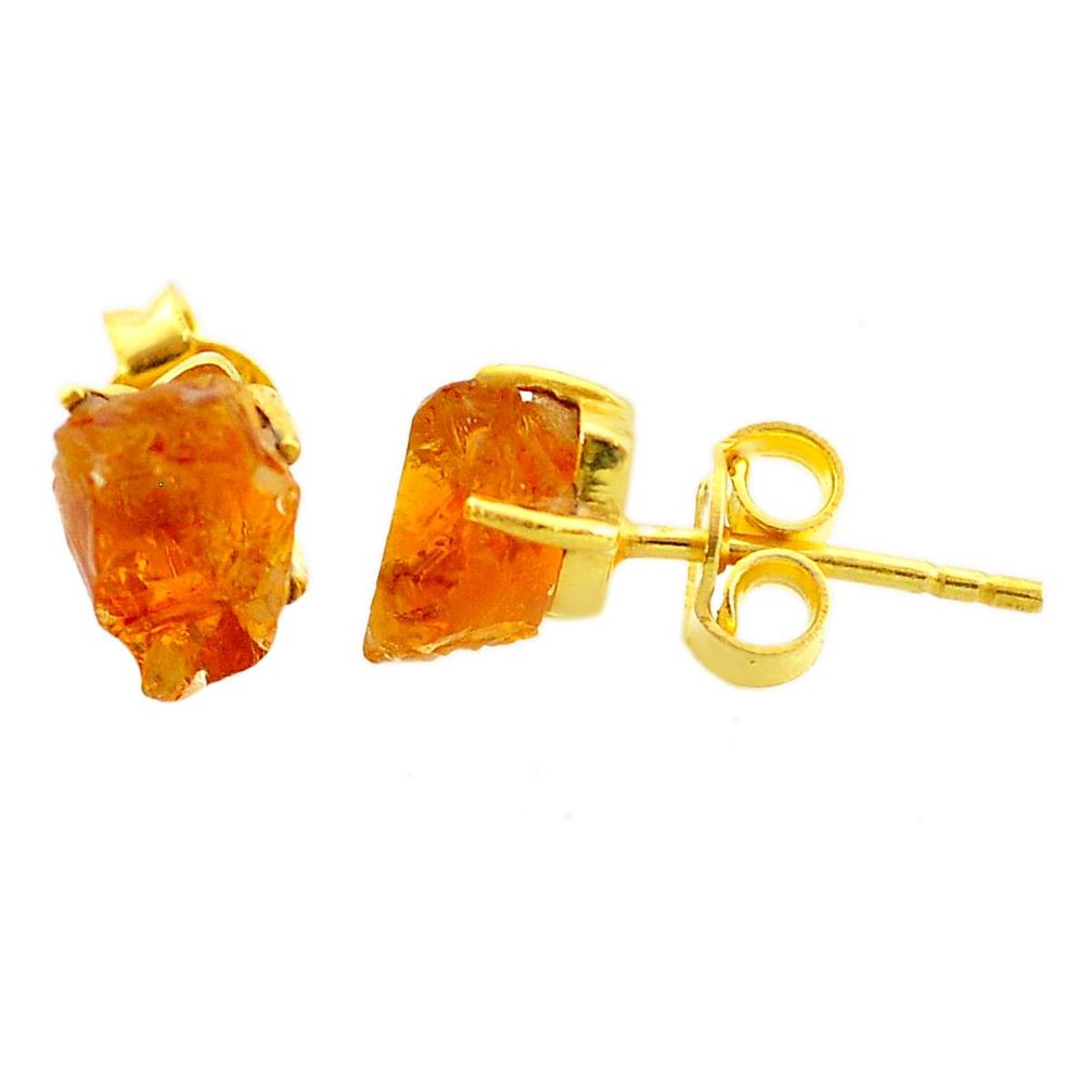 4.34cts yellow citrine raw 14k gold handmade stud earrings t7474