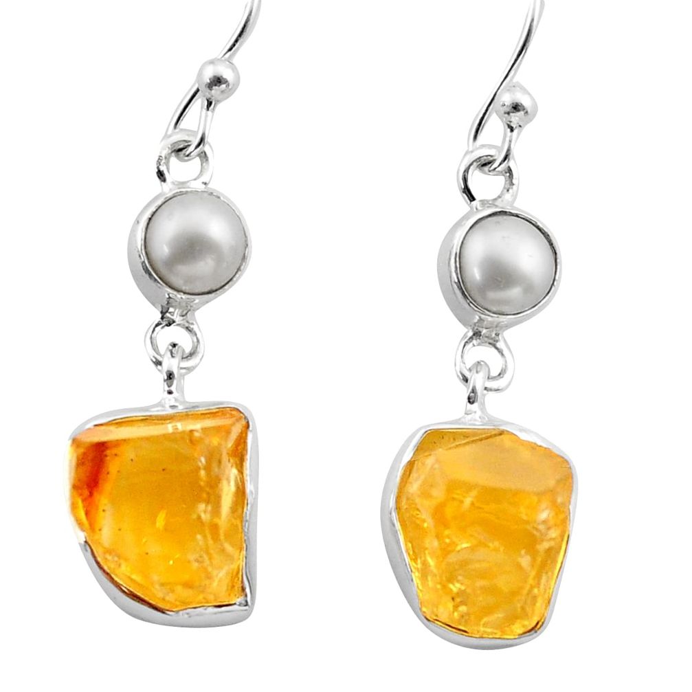 925 sterling silver 12.07cts yellow citrine raw pearl dangle earrings t38198