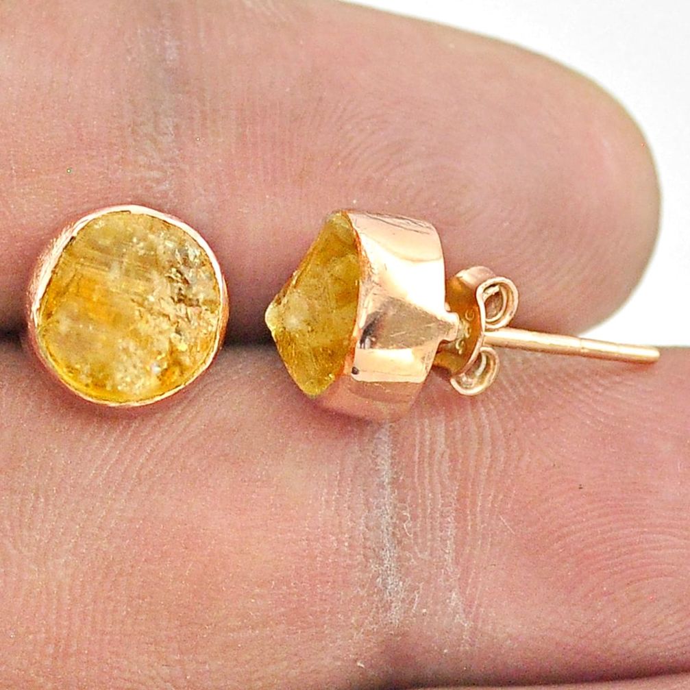 925 sterling silver 6.33cts yellow citrine raw rose gold stud earrings t52335