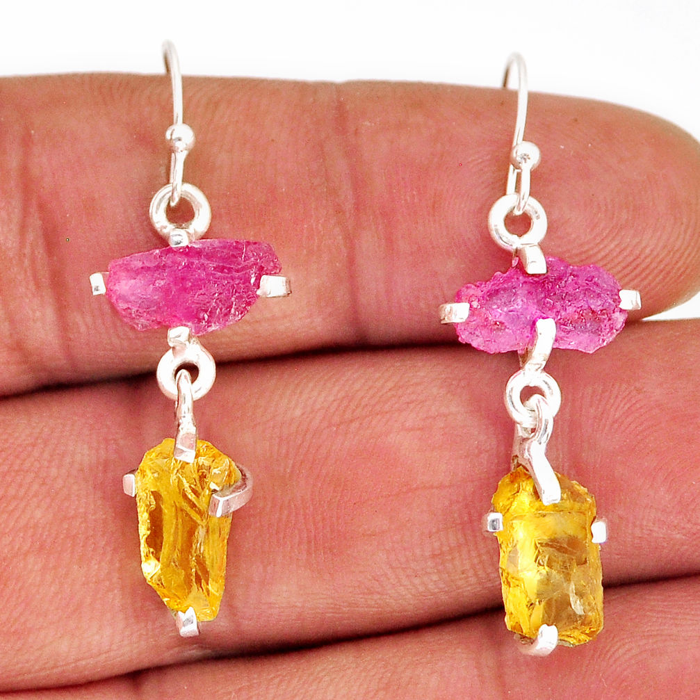 925 sterling silver 9.05cts yellow citrine rough ruby rough earrings y74731