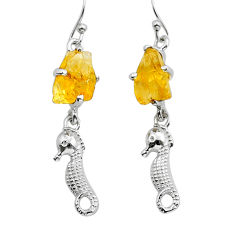 925 sterling silver 8.79cts yellow citrine rough seahorse earrings y15393