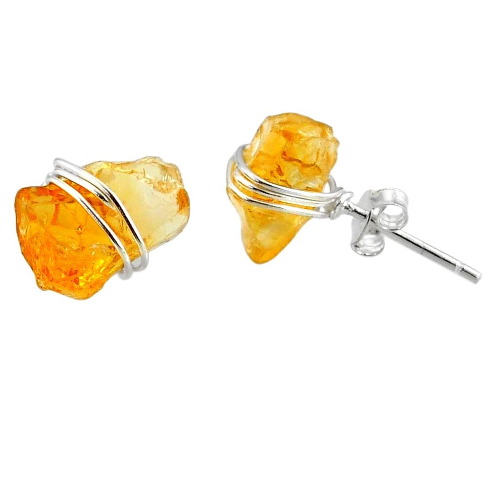 925 sterling silver 7.63cts yellow citrine raw stud earrings jewelry r79739