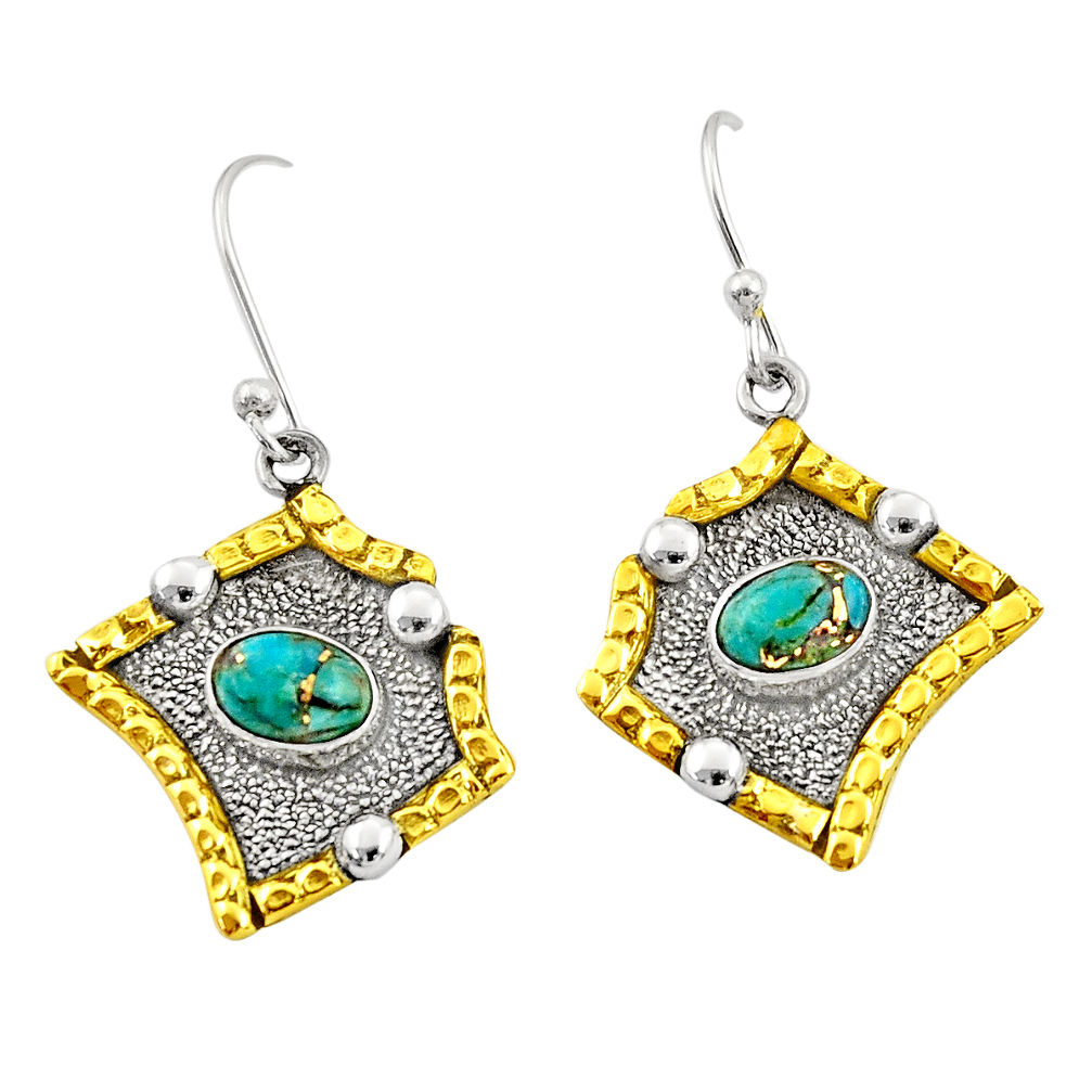 n blue copper turquoise silver two tone dangle earrings d34585