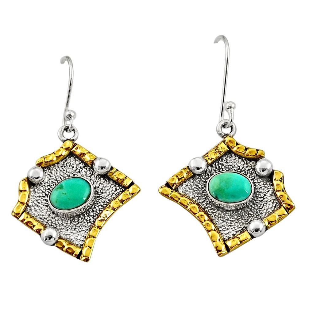3.28cts victorian arizona mohave turquoise 925 silver two tone earrings d34586