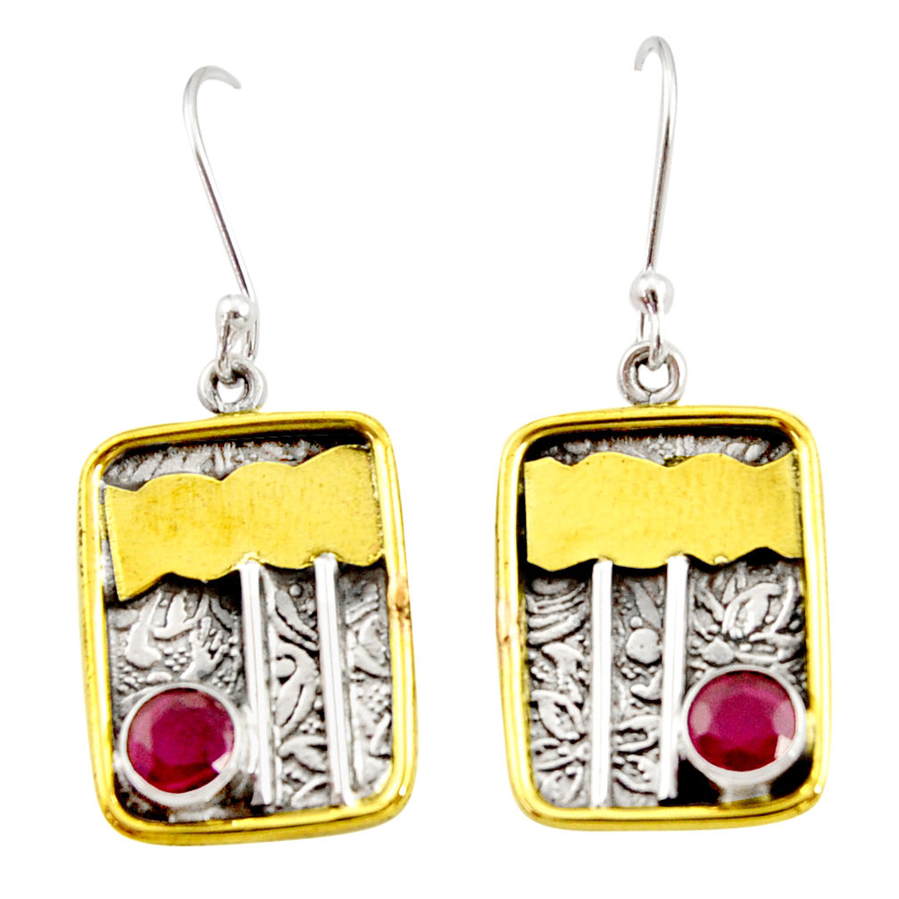 1.81cts victorian natural red ruby 925 silver two tone dangle earrings d34602