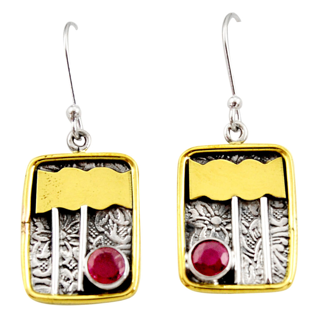 1.81cts victorian natural red ruby 925 silver two tone dangle earrings d34603