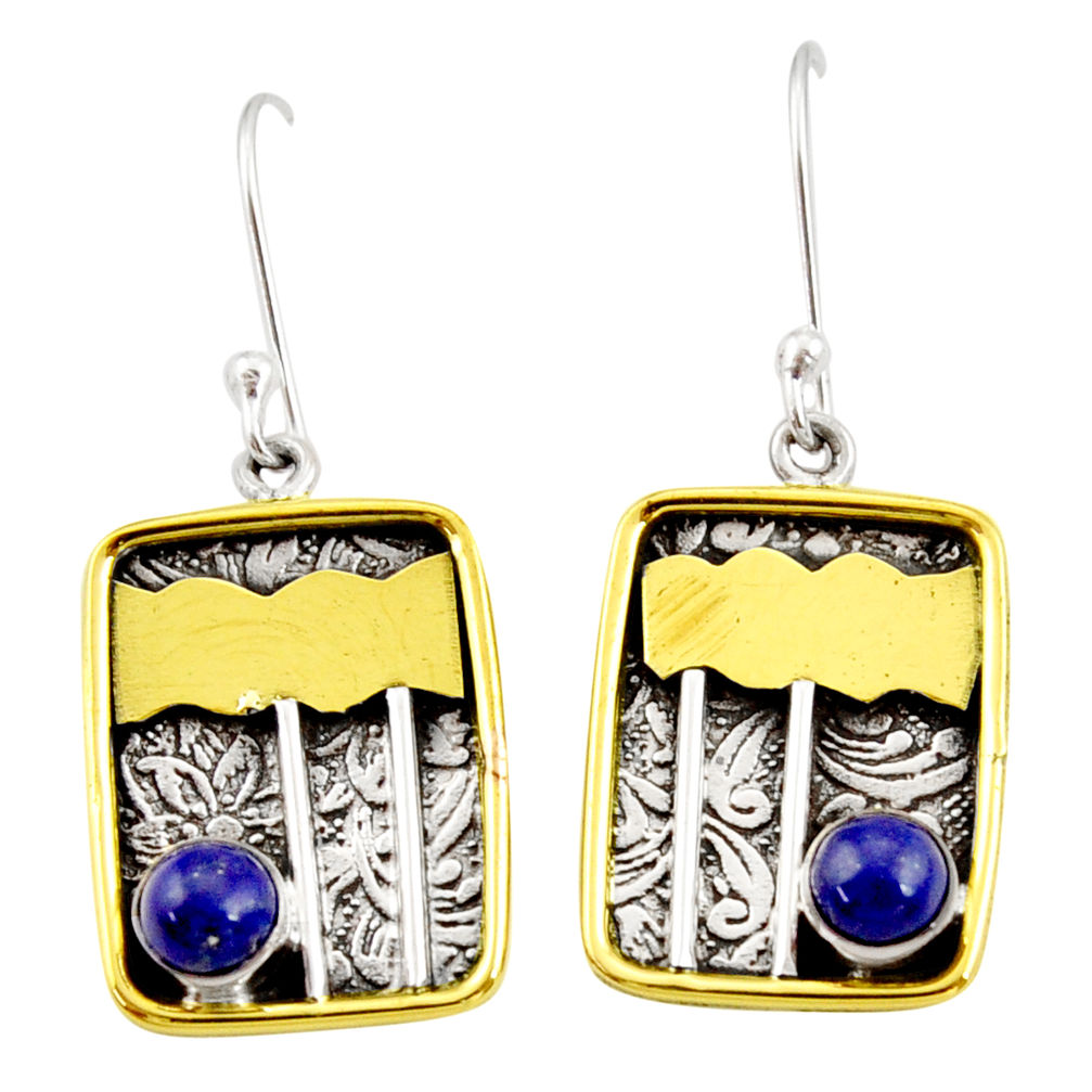 1.77cts victorian natural blue lapis lazuli 925 silver two tone earrings d34608