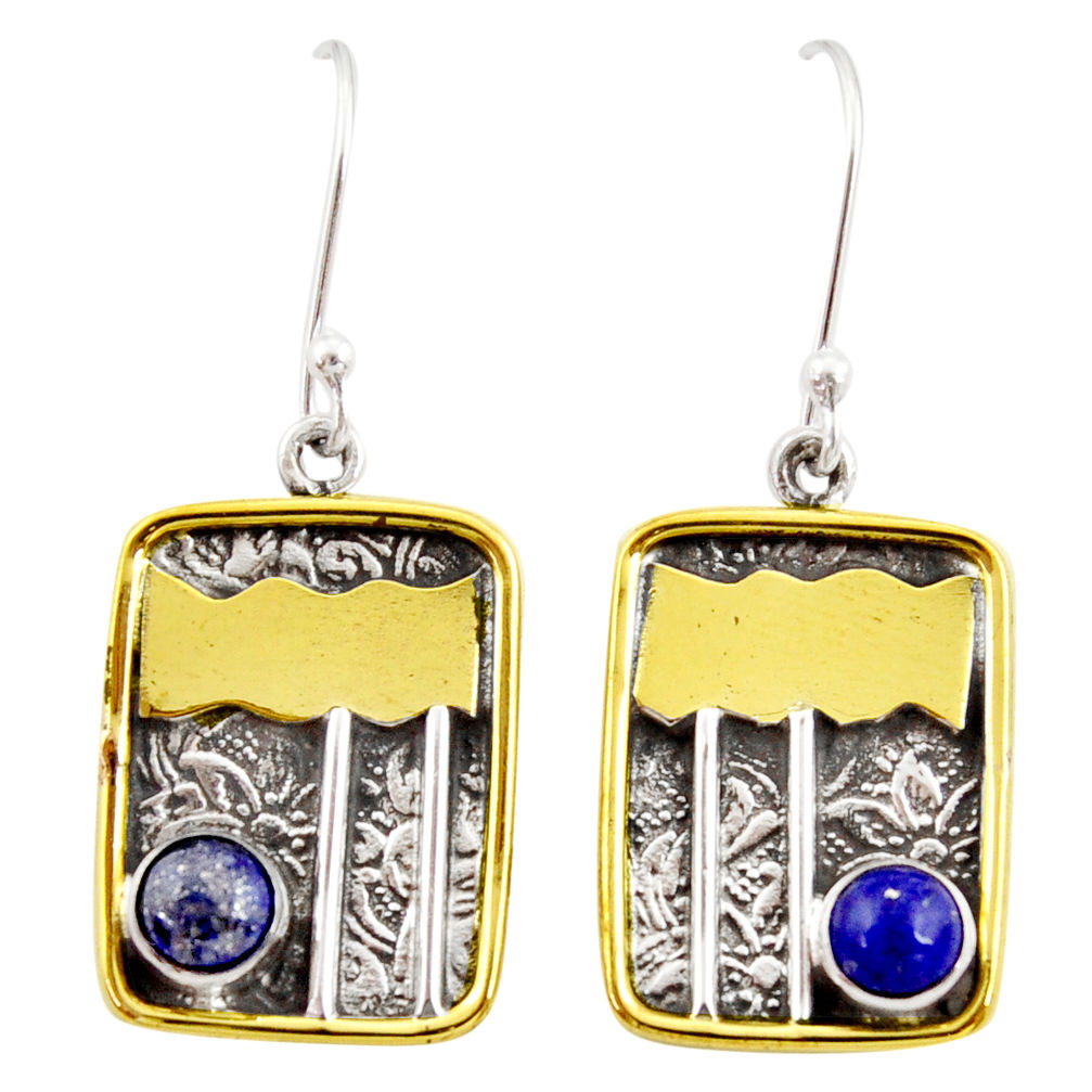 925 silver 1.87cts victorian natural blue lapis lazuli two tone earrings d34609