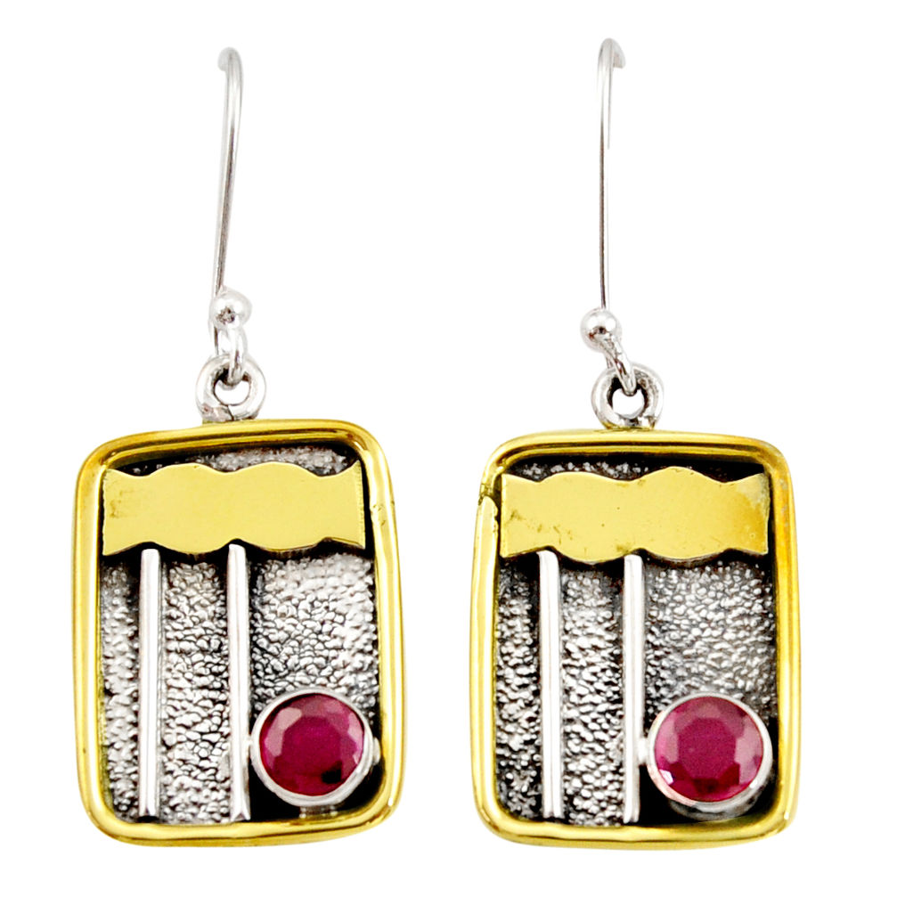 n natural red ruby 925 silver two tone dangle earrings d34633