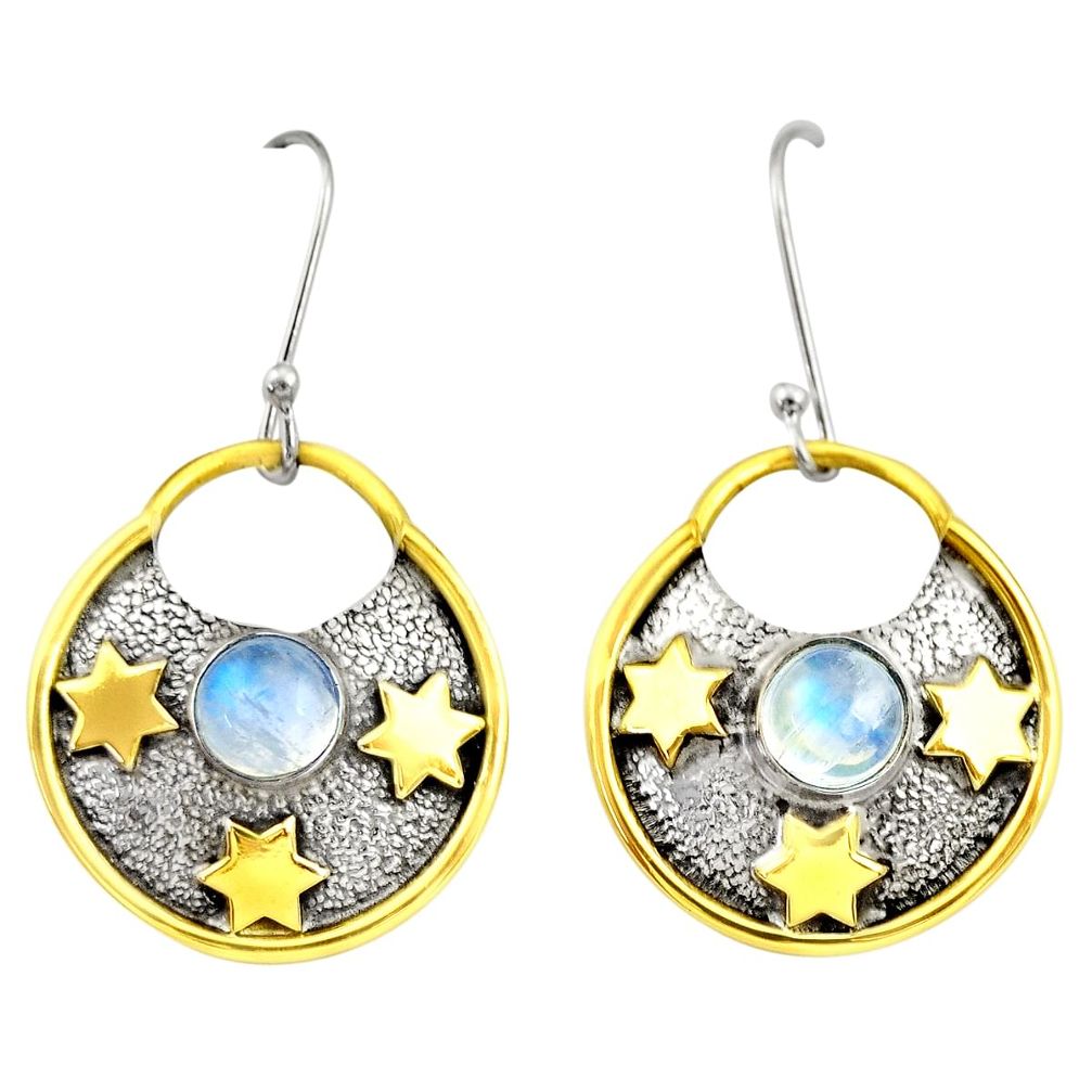 n natural rainbow moonstone 925 silver two tone earrings d34654