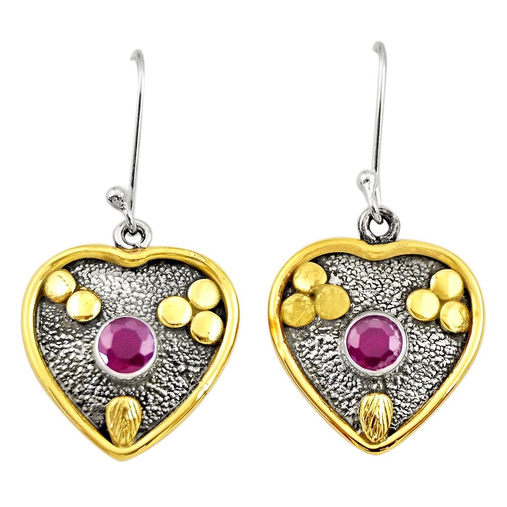 925 silver 1.76cts victorian natural red ruby two tone heart earrings d34664