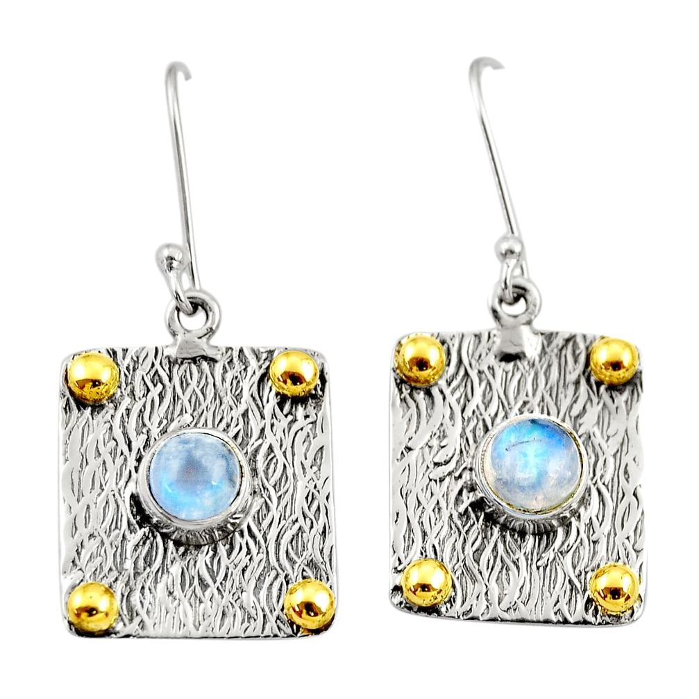 Victorian natural rainbow moonstone 925 silver two tone heart earrings d34671