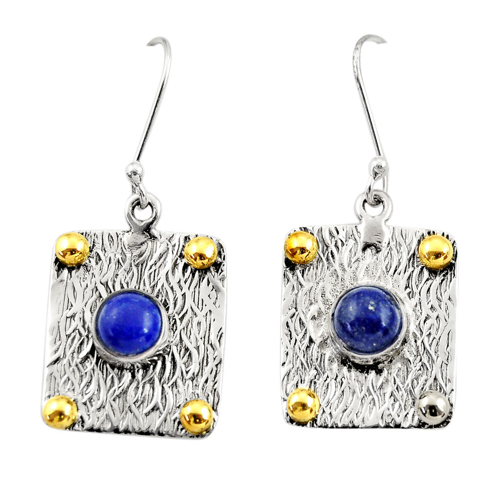 2.46cts victorian natural lapis lazuli 925 silver two tone heart earrings d34672