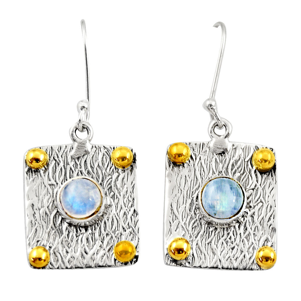 Victorian natural rainbow moonstone 925 silver two tone heart earrings d34673