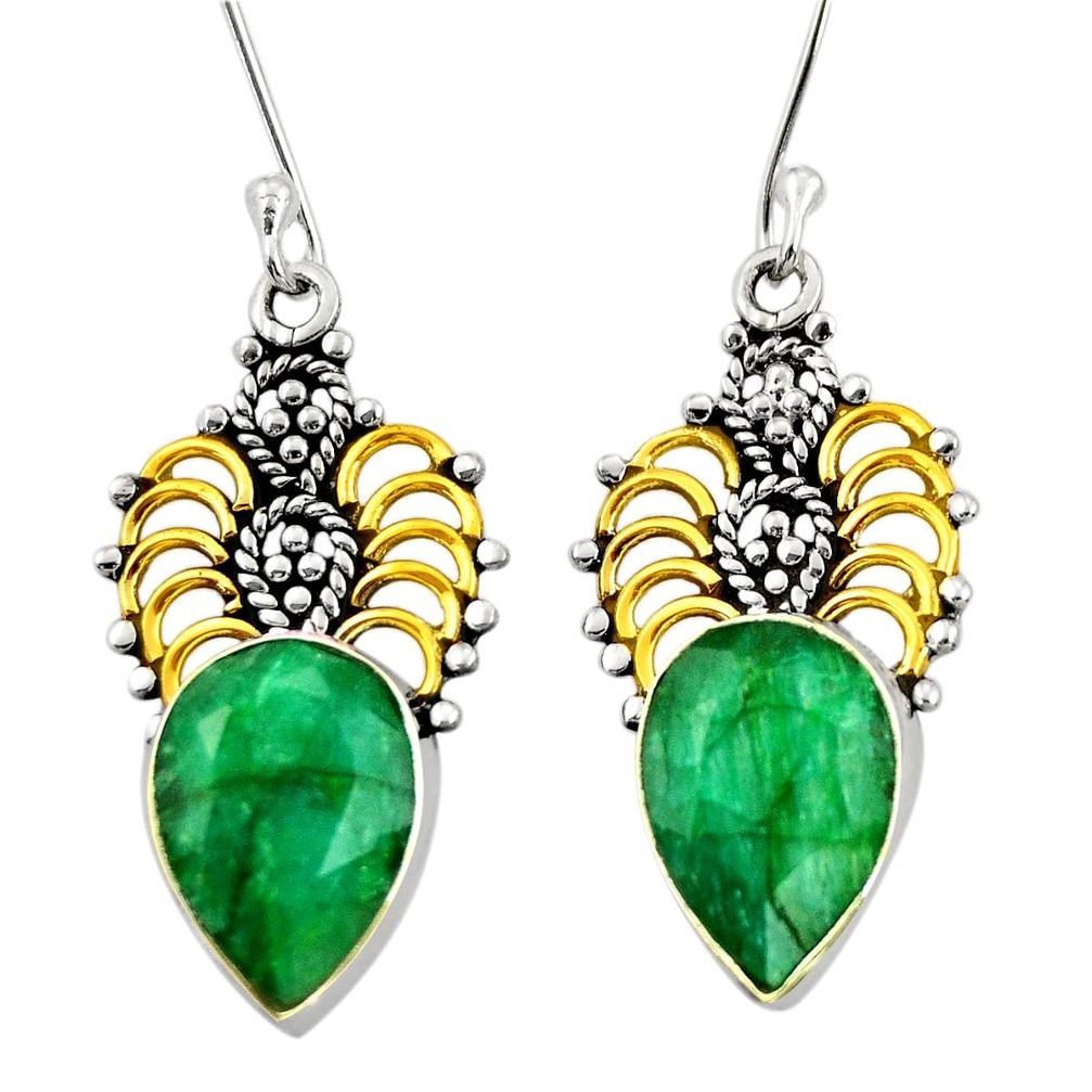 10.81cts victorian natural green emerald 925 silver two tone earrings d34686