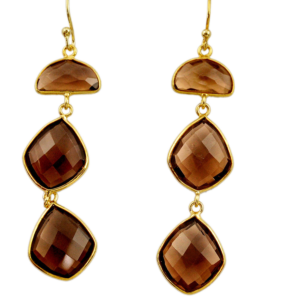 22.14cts victorian brown smoky topaz 925 silver two tone dangle earrings d34711