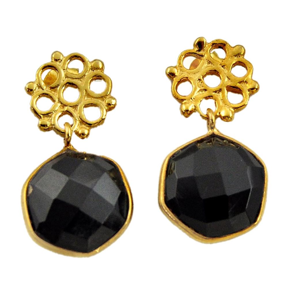 10.65cts victorian natural black onyx 925 silver two tone dangle earrings d34717